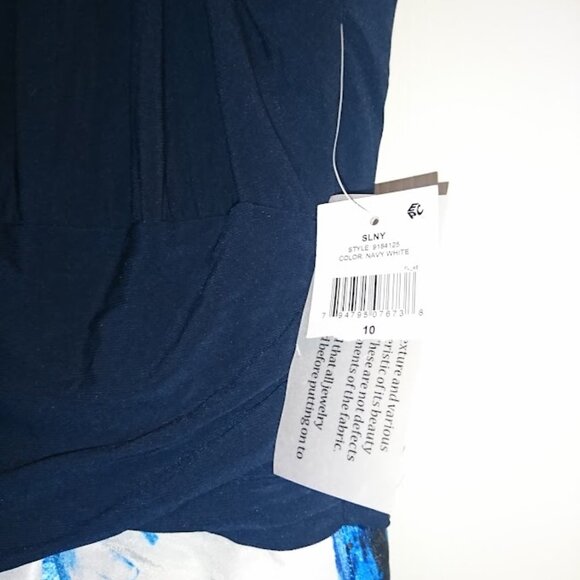 NWT SLNY A-Line Dress Blue Size 10 Halter Floral Pleated Mini $119 - Picture 8 of 11